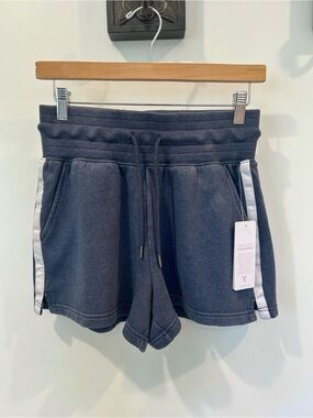 Yogalicious Navy Blue Terry Athletic Shorts with White Side Stripes